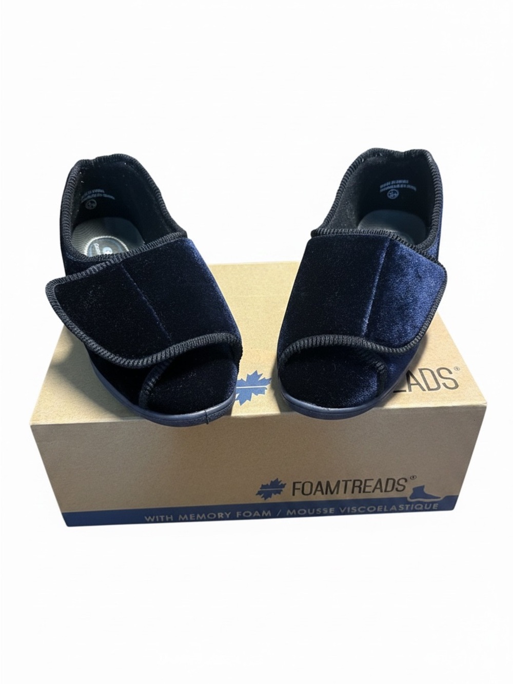 FoamTreads Women’s Adjustable Memory Foam Slippers Size 9.5 Navy Blue